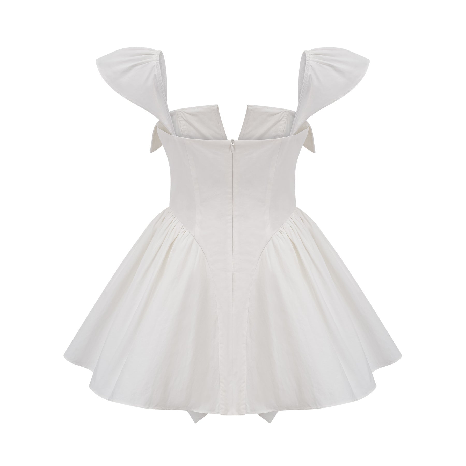 Fiorella Mini Dress - Folded Split Neck - Boned Bodice - Flared Skirt - Decorative Buttons - Rear Zip Fastening
