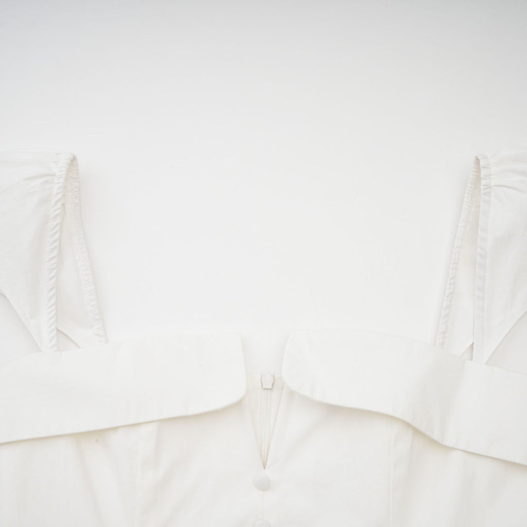 Fiorella Mini Dress - Folded Split Neck - Boned Bodice - Flared Skirt - Decorative Buttons - Rear Zip Fastening