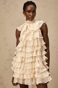 Fiorella Mini Dress - Sleeveless - Flounce Trim - Tiered Design - Self - tie Detail - Rear Zip Fastening