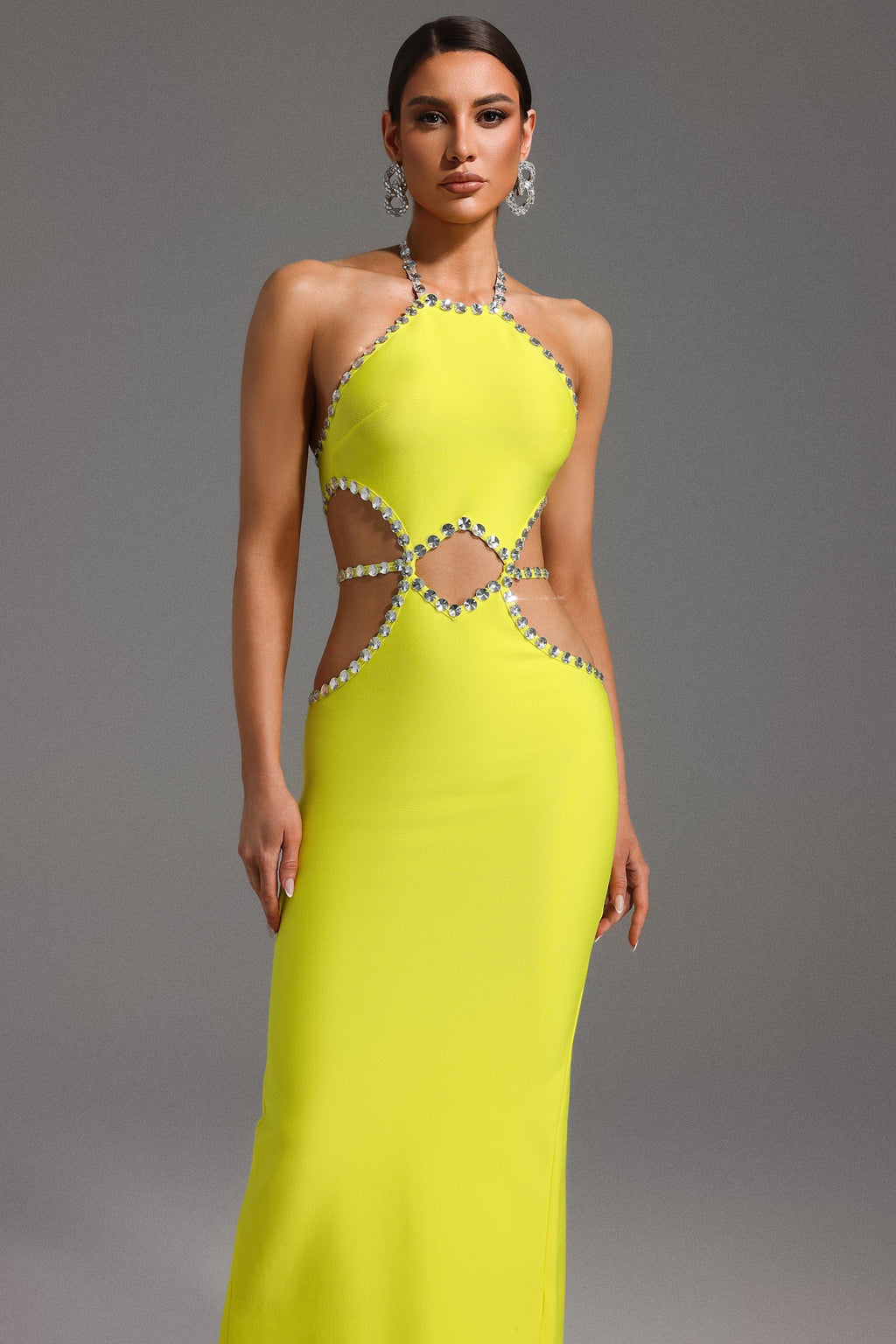 Fiorella Yellow Diamond Halter Neck Dress