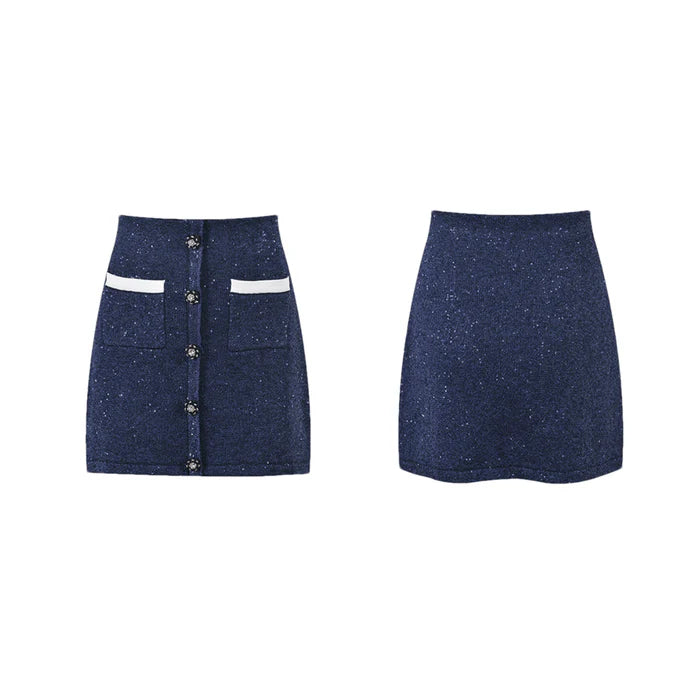 Fiorenza Jacket & Skirt - Lapels Design - Front Button Fastening - Knitted Construction - Stylish Front Button Decoration