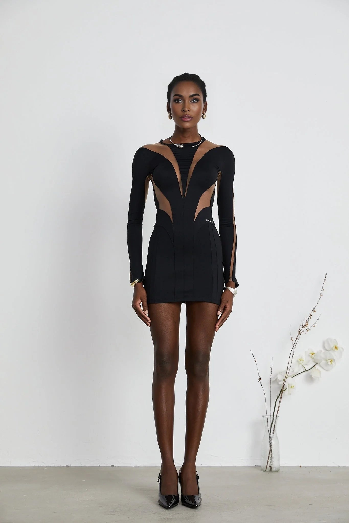 Fiorenza Mini Dress - Long Sleeve - Stretch Design - Mesh Panelling - Rear Zip Fastening