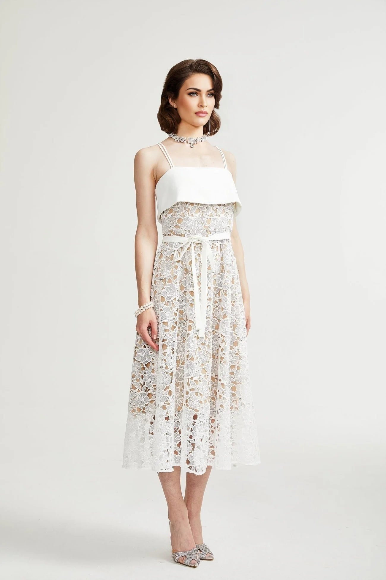 Fiorina Midi Dress - Sleeveless - Spaghetti Straps - Pierced Design - Tie Fastening