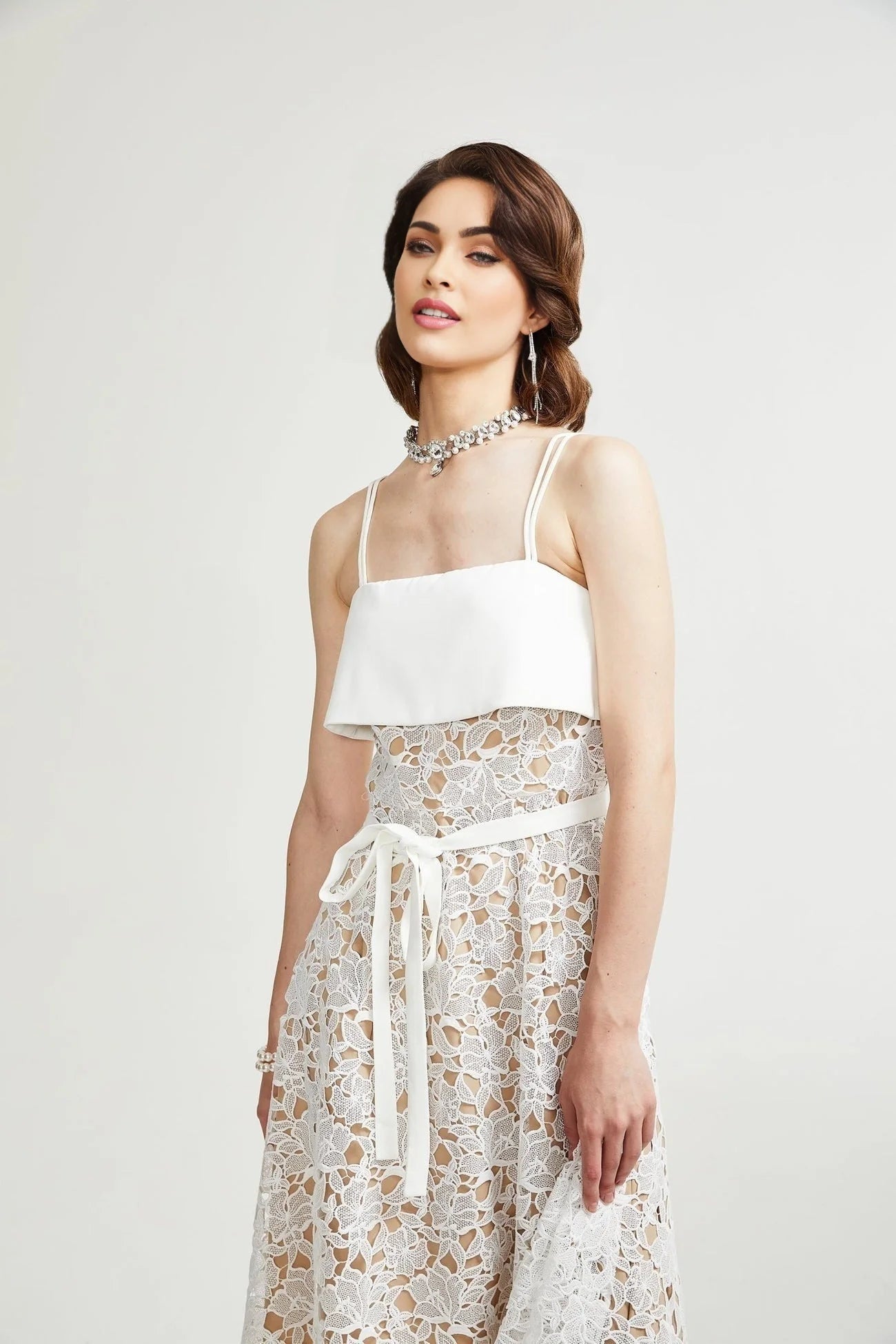 Fiorina Midi Dress - Sleeveless - Spaghetti Straps - Pierced Design - Tie Fastening