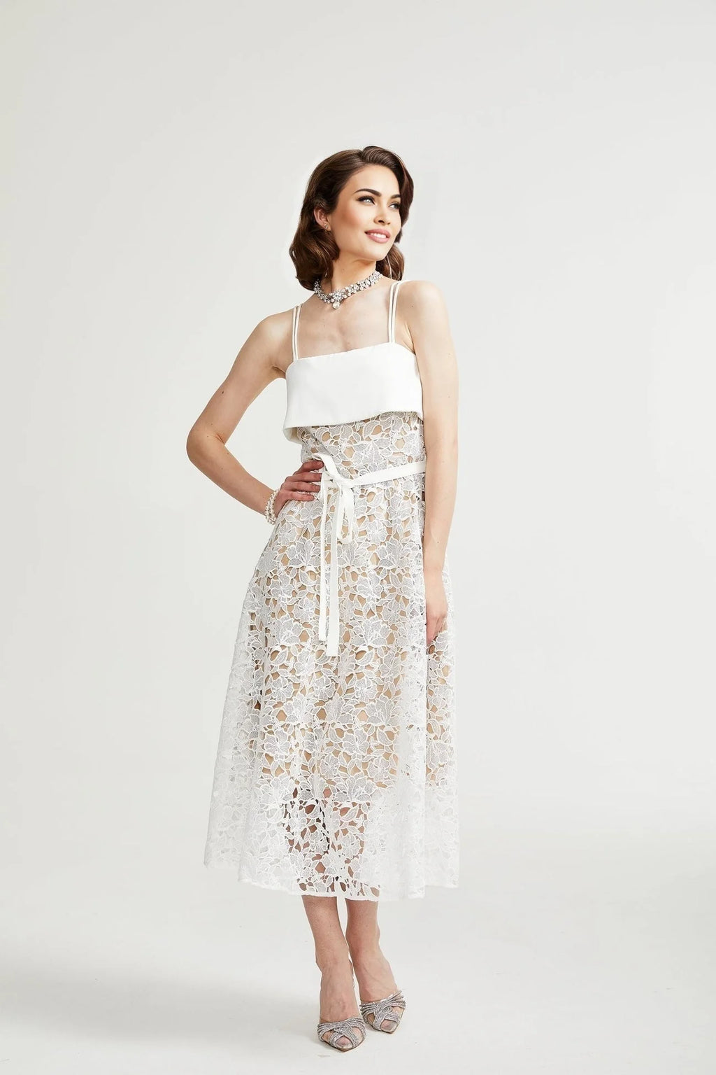 Fiorina Midi Dress - Sleeveless - Spaghetti Straps - Pierced Design - Tie Fastening