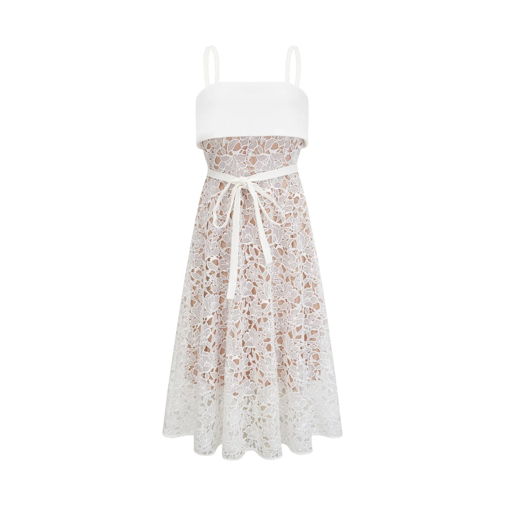 Fiorina Midi Dress - Sleeveless - Spaghetti Straps - Pierced Design - Tie Fastening