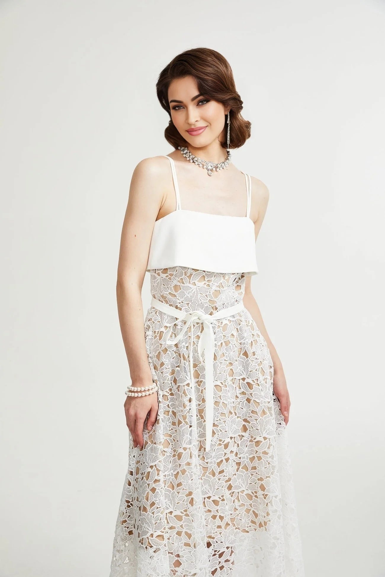 Fiorina Midi Dress - Sleeveless - Spaghetti Straps - Pierced Design - Tie Fastening