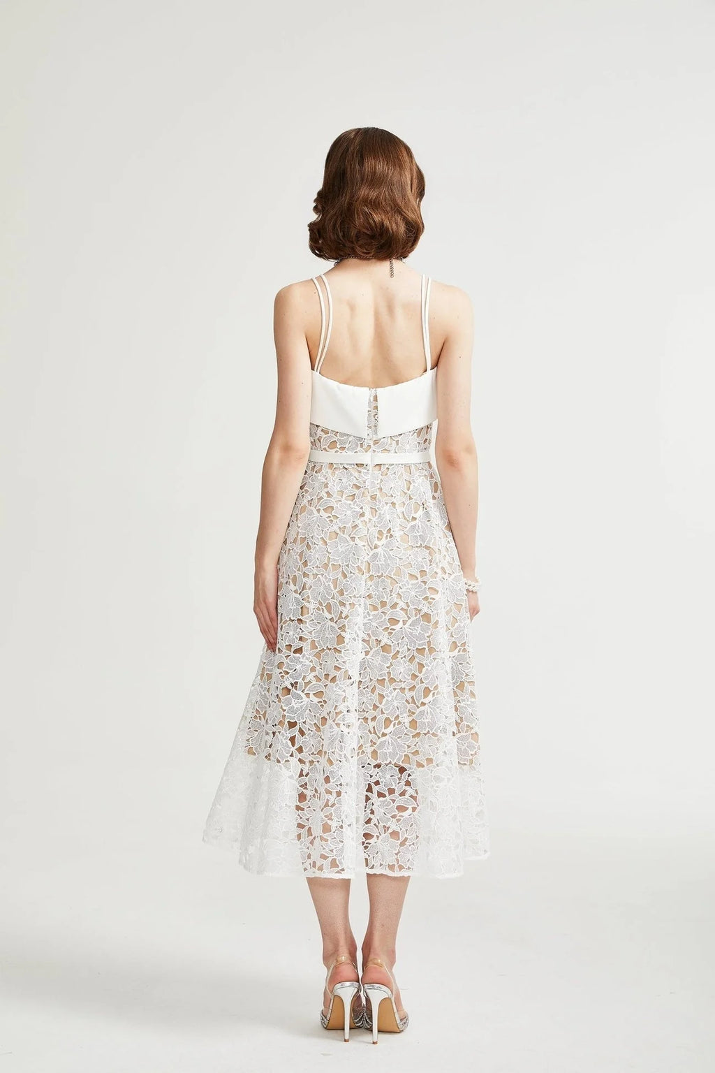 Fiorina Midi Dress - Sleeveless - Spaghetti Straps - Pierced Design - Tie Fastening