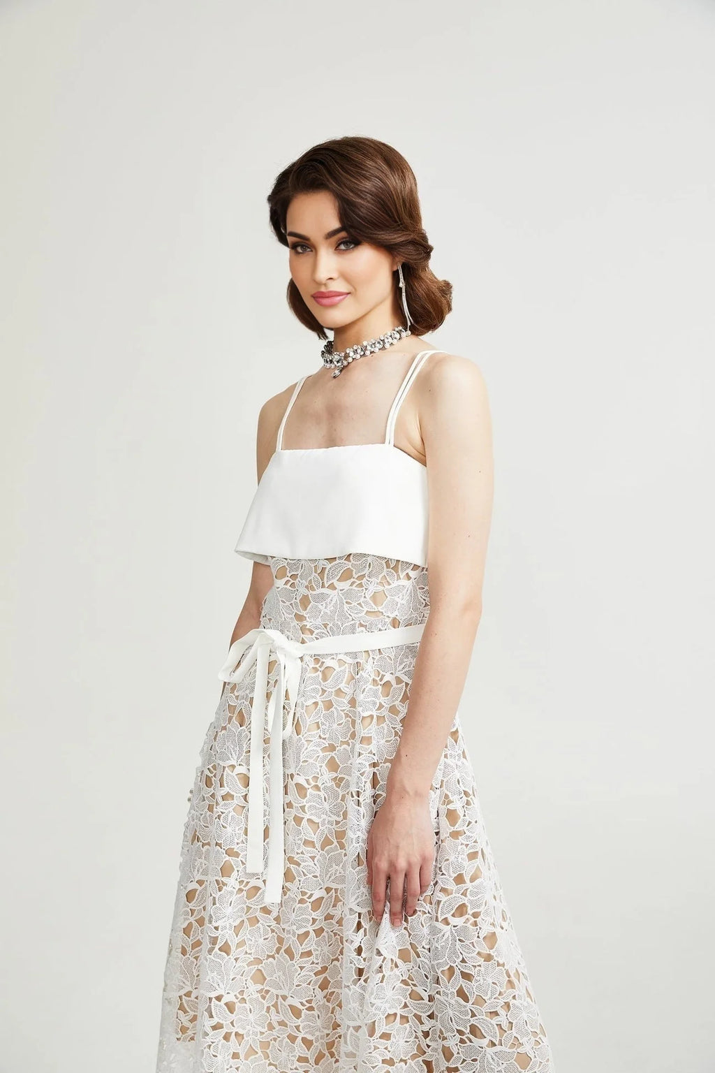 Fiorina Midi Dress - Sleeveless - Spaghetti Straps - Pierced Design - Tie Fastening