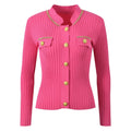 Fitted Ribbed Top – Gold Button Accents – Pocket Detail – Chain Trim – Tailored Silhouette – Stretch Fabric