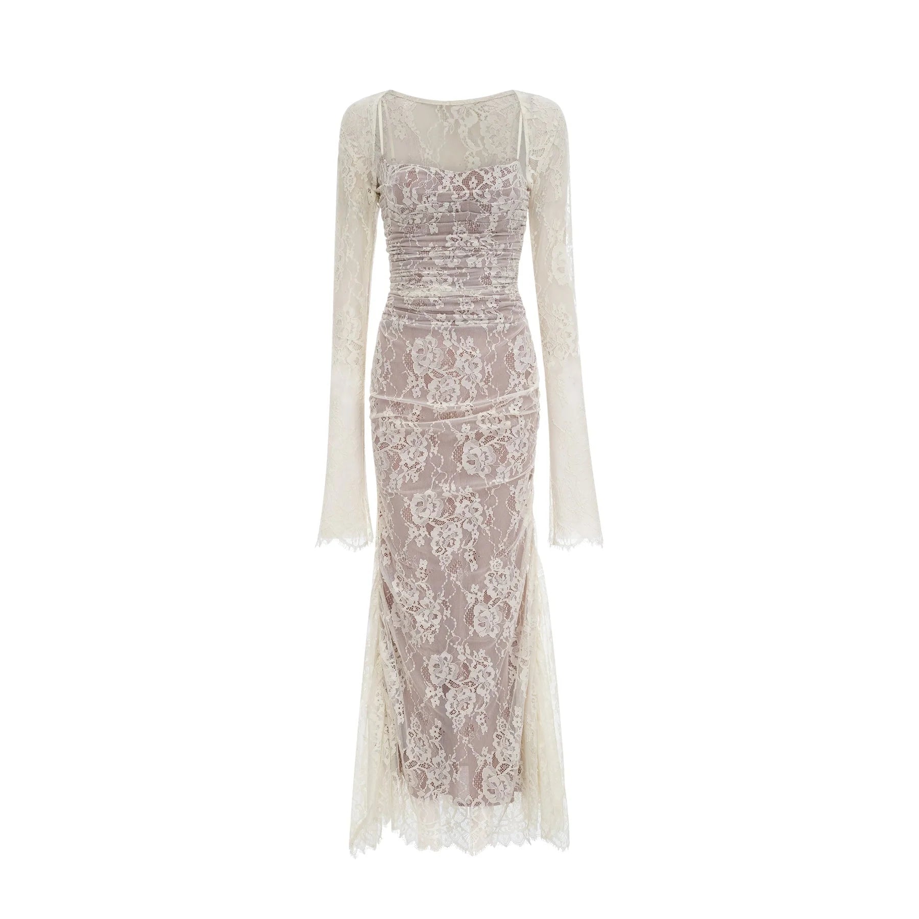Flaminia Floral Maxi Dress - Delicate Spaghetti Straps - Pleated Detailing - Elegant Mesh Design - Side Zip with Rear Tie Fastening