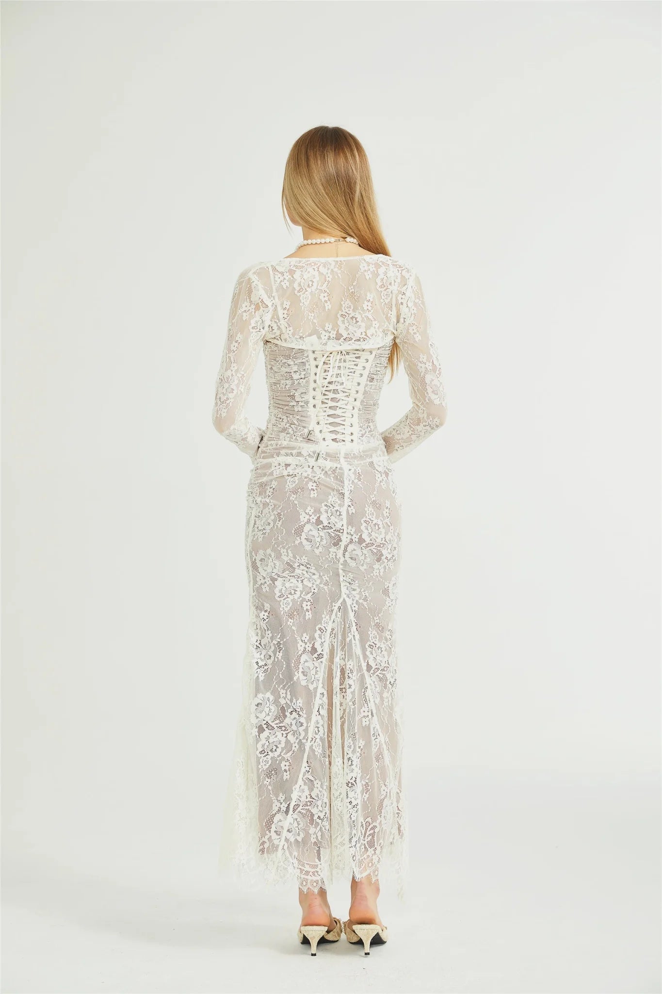 Flaminia Floral Maxi Dress - Delicate Spaghetti Straps - Pleated Detailing - Elegant Mesh Design - Side Zip with Rear Tie Fastening