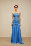 Flaminia Maxi Dress - Sweetheart Neck - Bell Sleeves - Faux - Pearl & Rhinestone Embellishment - Pleated Detailing - Boned Bodice