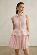 Flaminia Mini Dress - Lapels - Sleeveless - Pleated Design - Sequin Embellishment