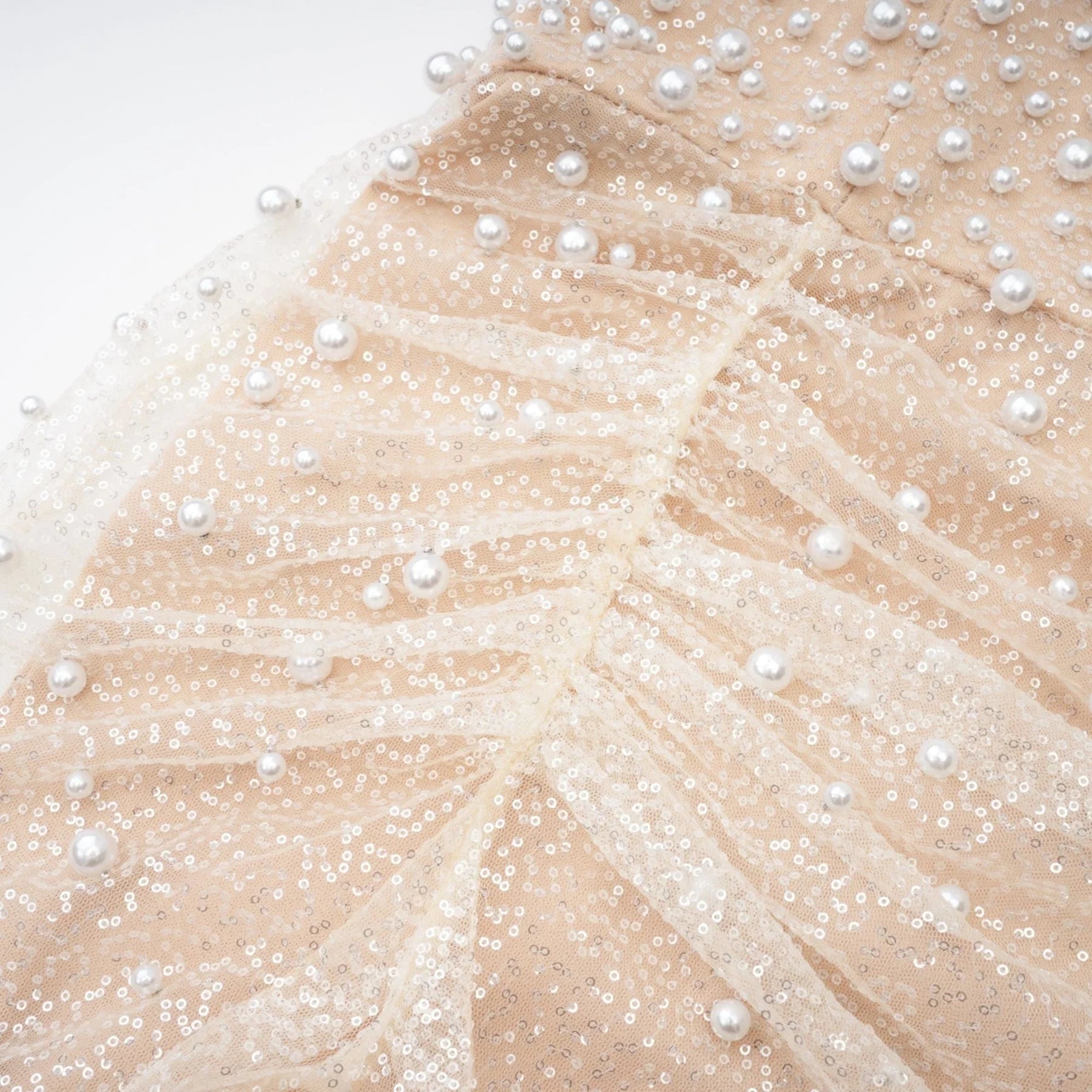 Flavia Maxi Dress - Off the Shoulder - Layered Design - Sequin & Pearl Embellishment - Rear Zip Fastening