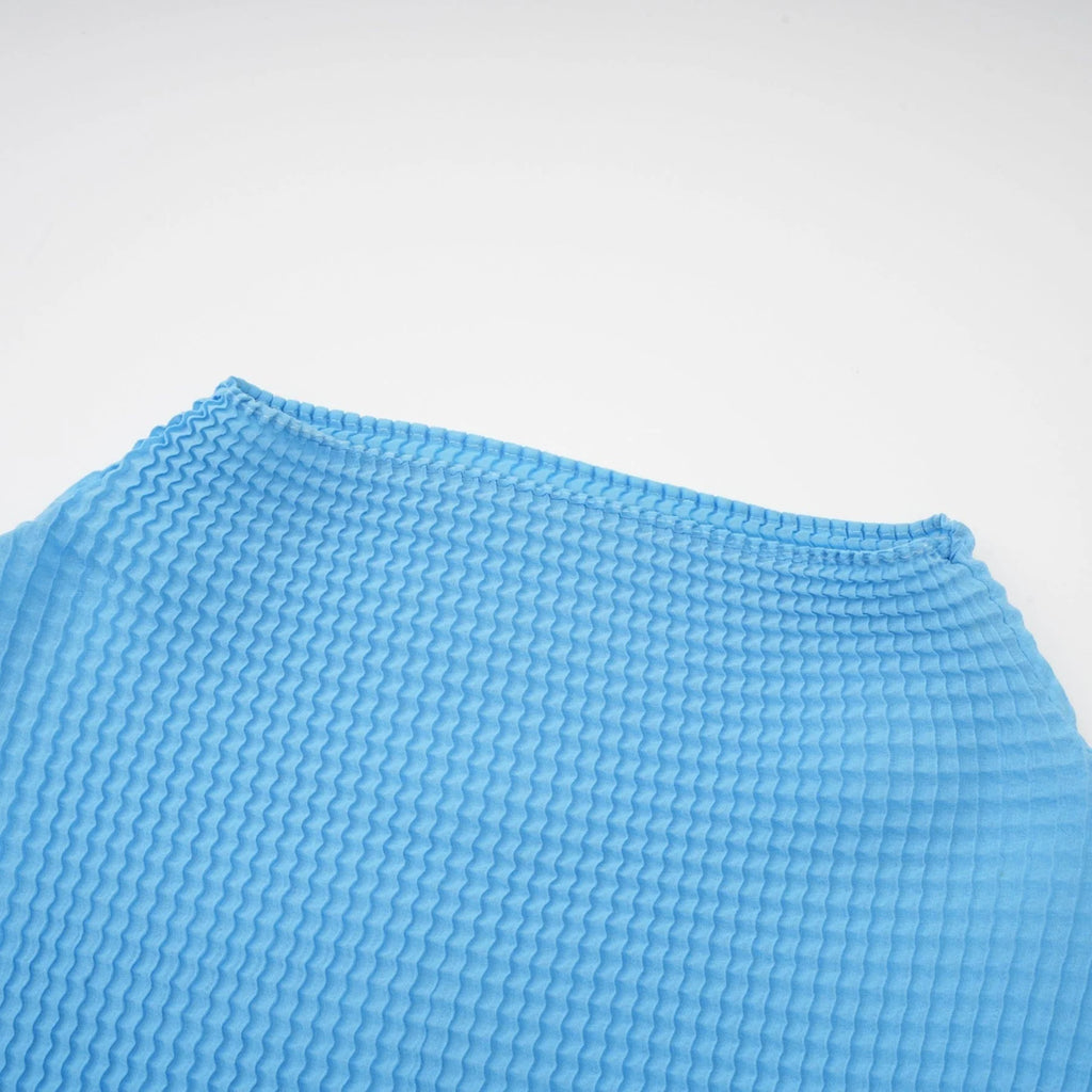 Flavia Skirt & Top Set - Round Neck - Long Sleeve Pleated Design - High Waisted