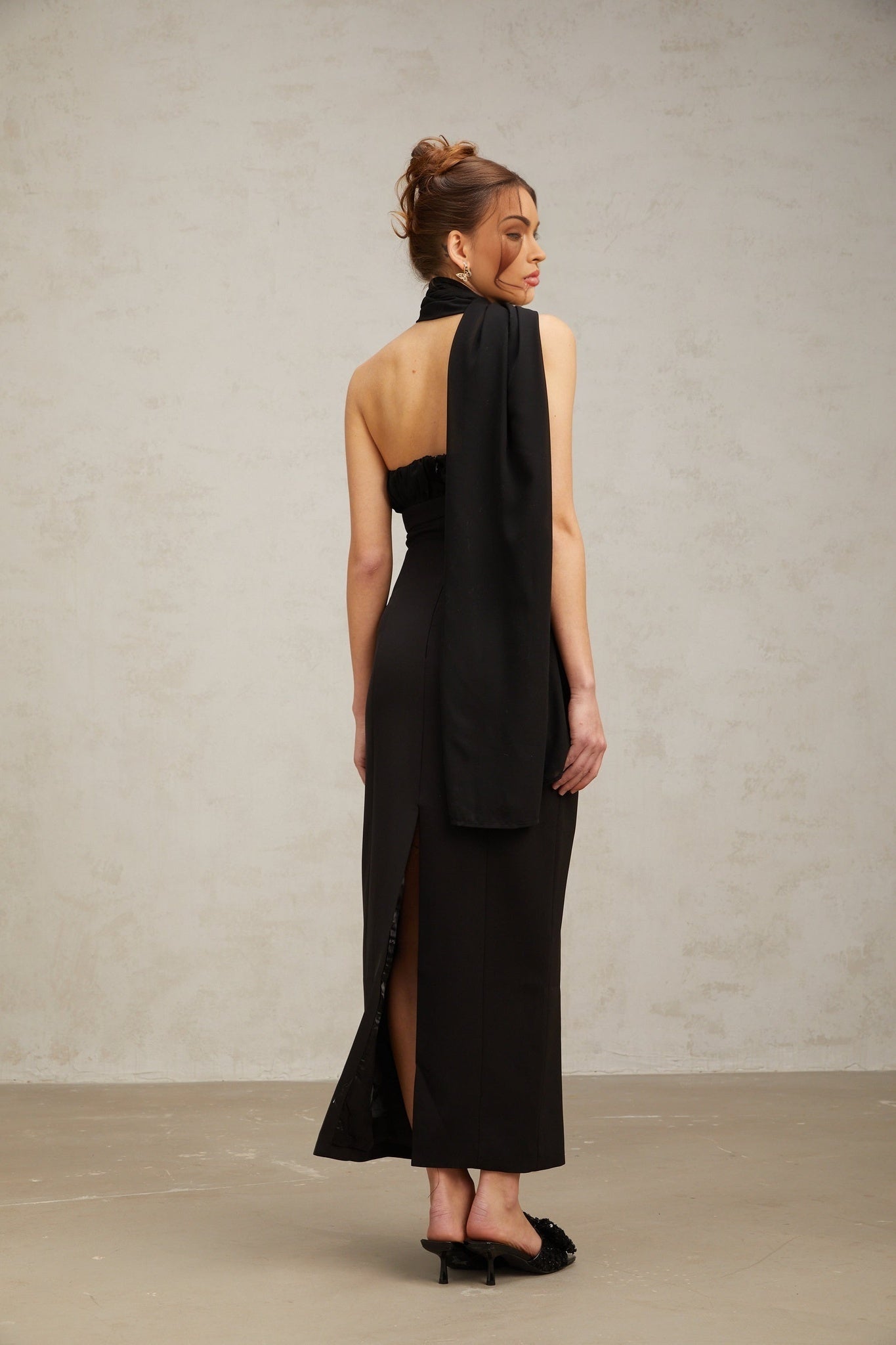 Flora Midi Dress - One Shoulder Style - Tulle Paneling - Crystal Embellishment - Asymmetric Design