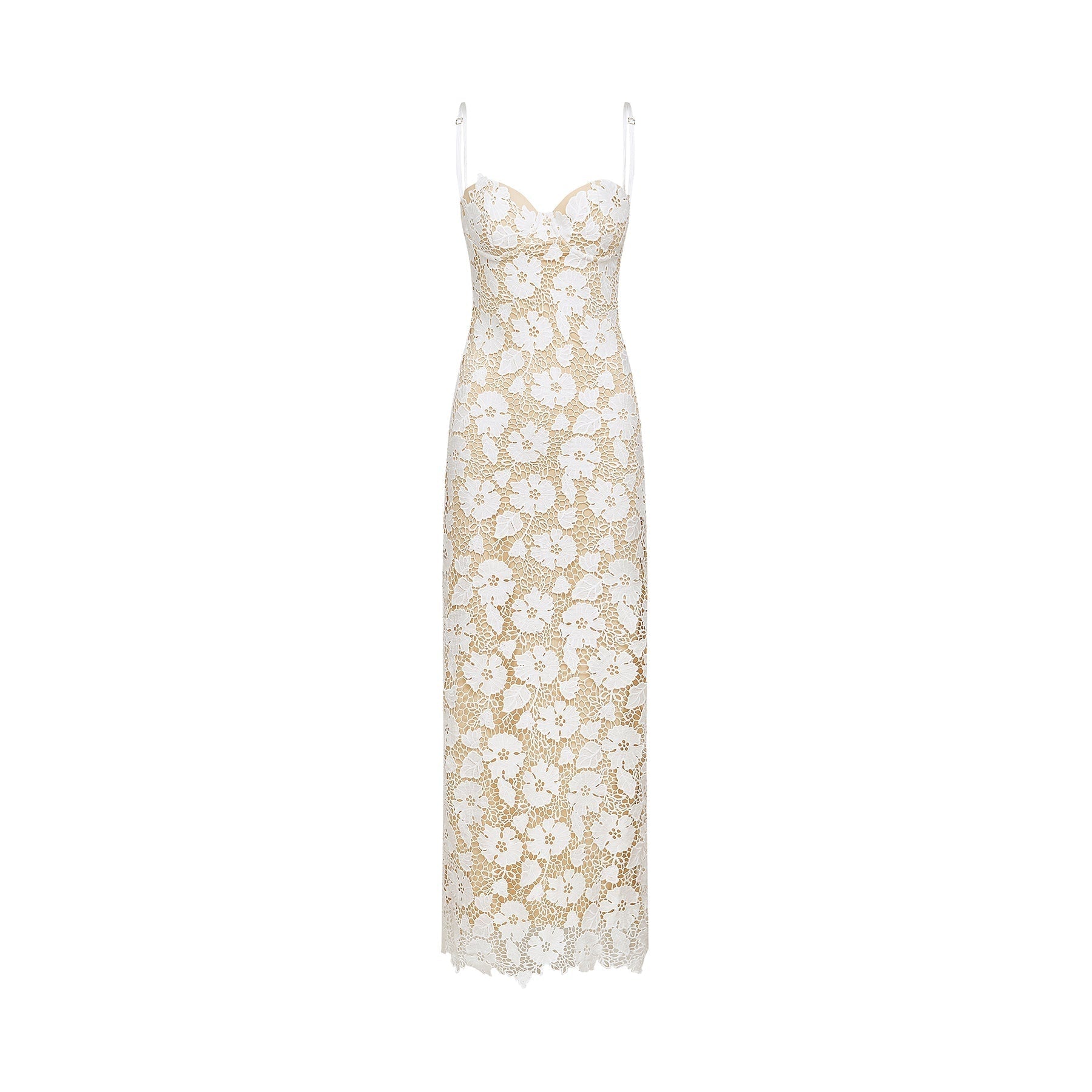 Florence Midi Dress - Sleeveless Design - Spaghetti Straps - Floral Embroidery - Back Slit