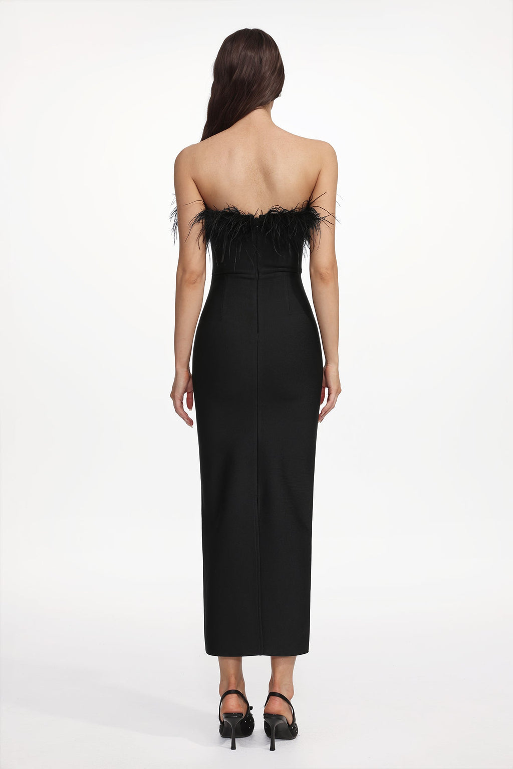 Fortuna Black Feather Detail Off-Shoulder Maxi Dress