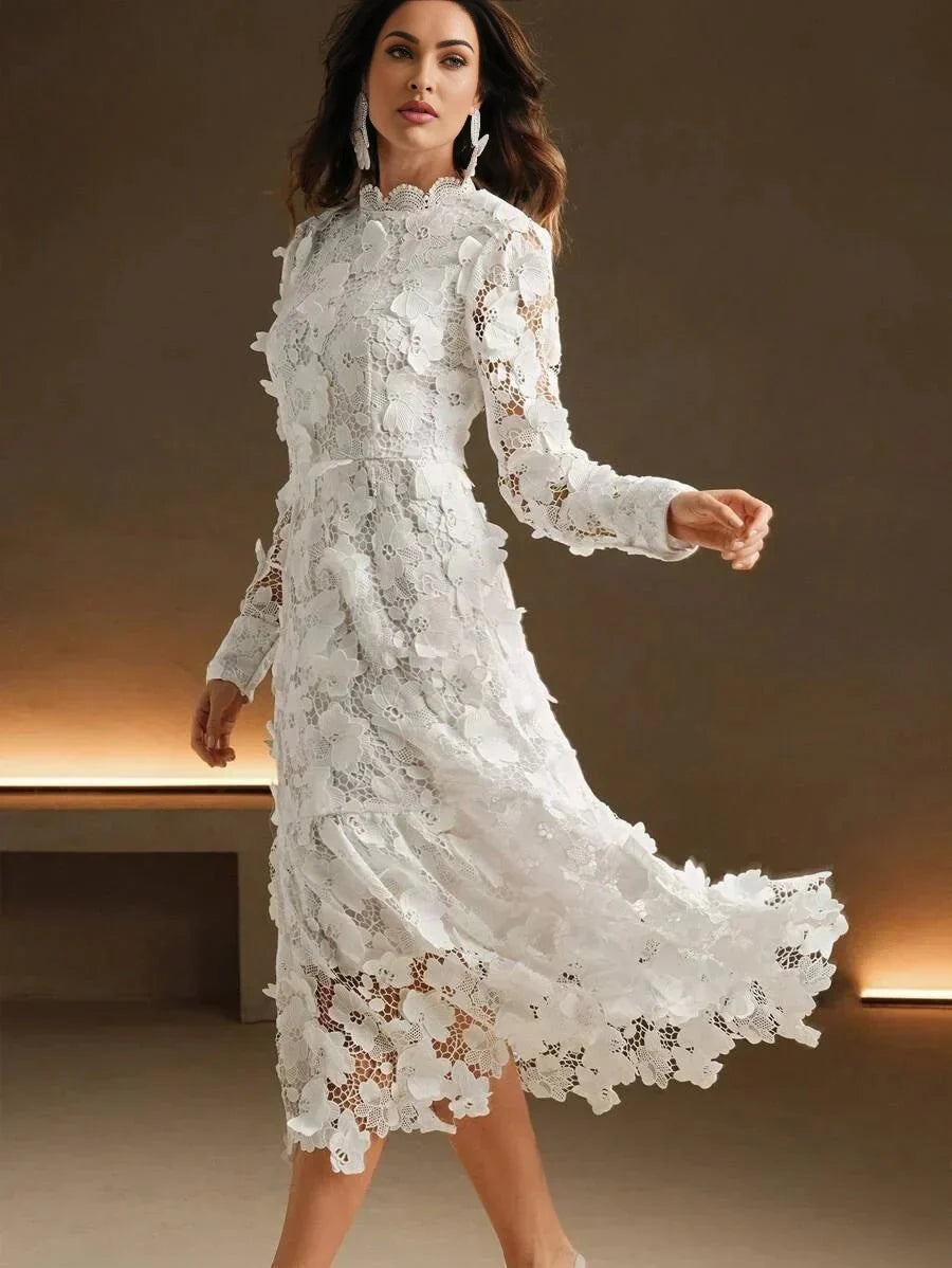 Fortuna Midi Dress - High Neck - Formal & Evening - A Line - Elegant - Appliques