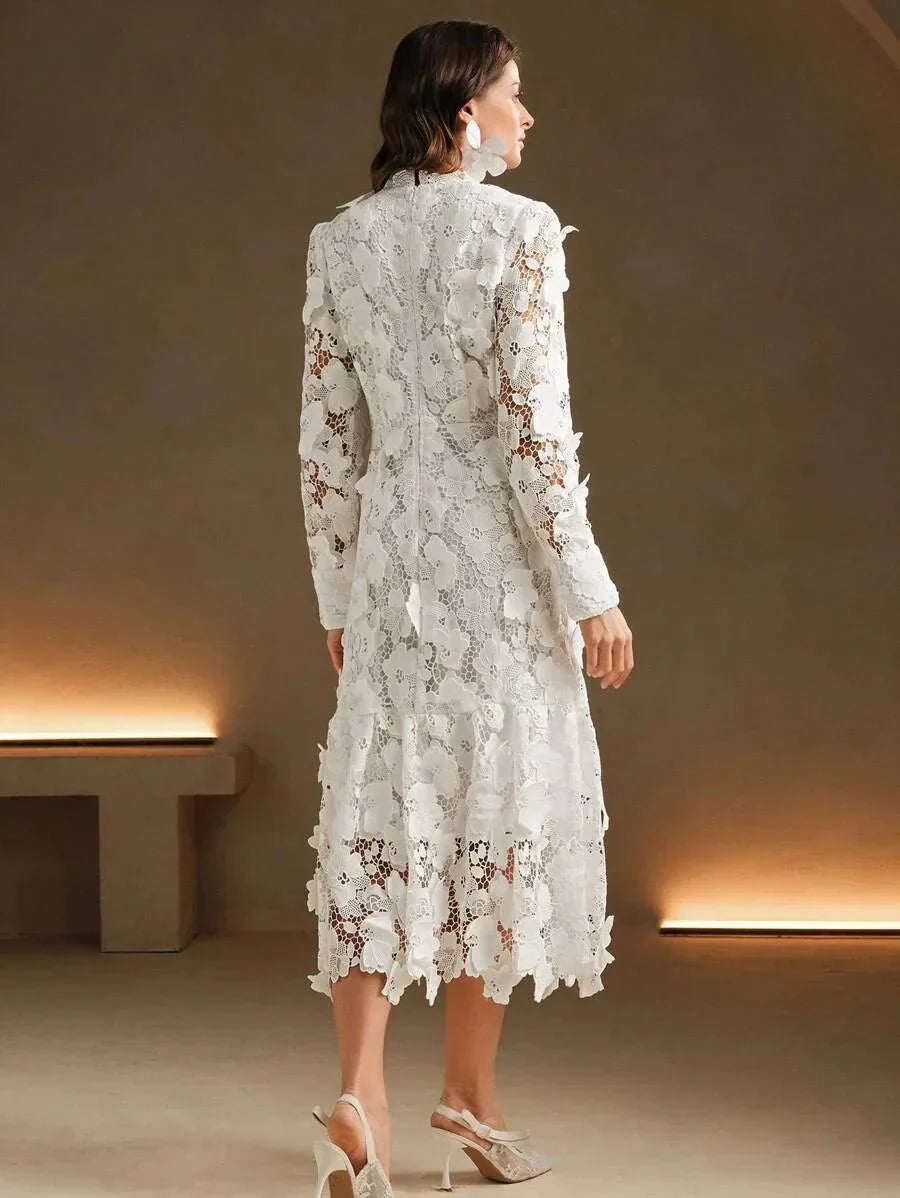 Fortuna Midi Dress - High Neck - Formal & Evening - A Line - Elegant - Appliques