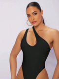Fortunata Bodysuit - High Stretch Fabric - Slim Fit - Asymmetrical Neckline - Casual Style - Sleeveless - Natural Waist - Slit - Premium Quality