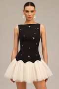 Franca Black Diamond Embellished Tulle Mini Dress