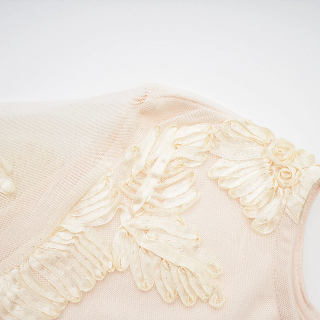 Franca Dress – Long Sleeves – Floral Embroidery – Mesh Detailing