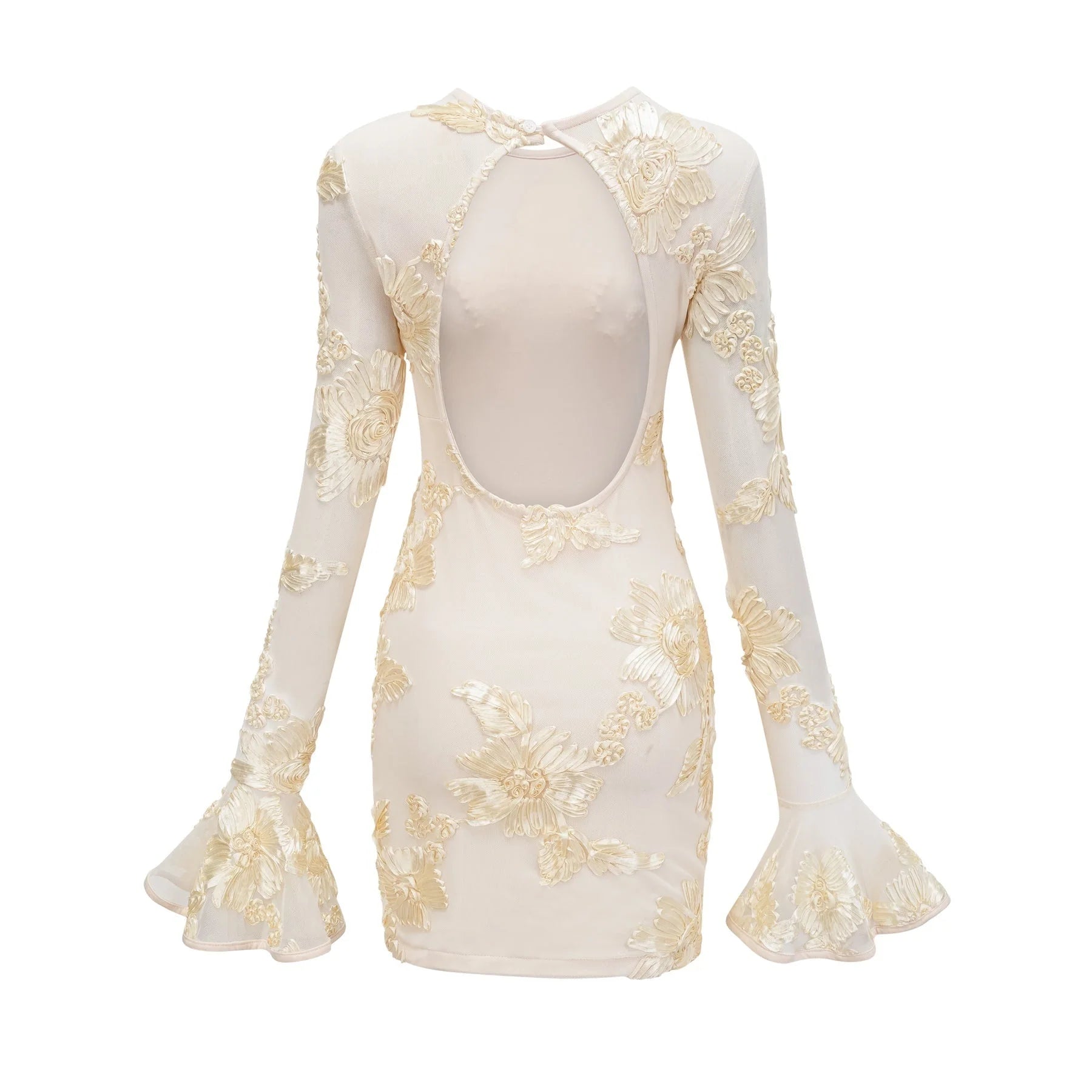 Franca Dress – Long Sleeves – Floral Embroidery – Mesh Detailing
