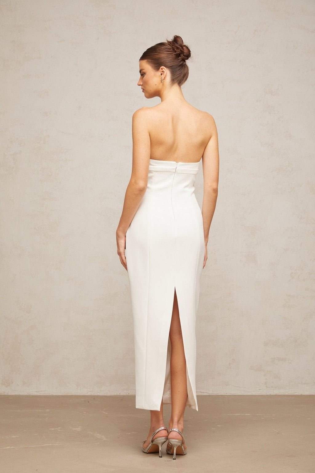 Franca Midi Dress - Corset Style - Strapless - Bow Detail - Crystal Embellishment - Rear Slit
