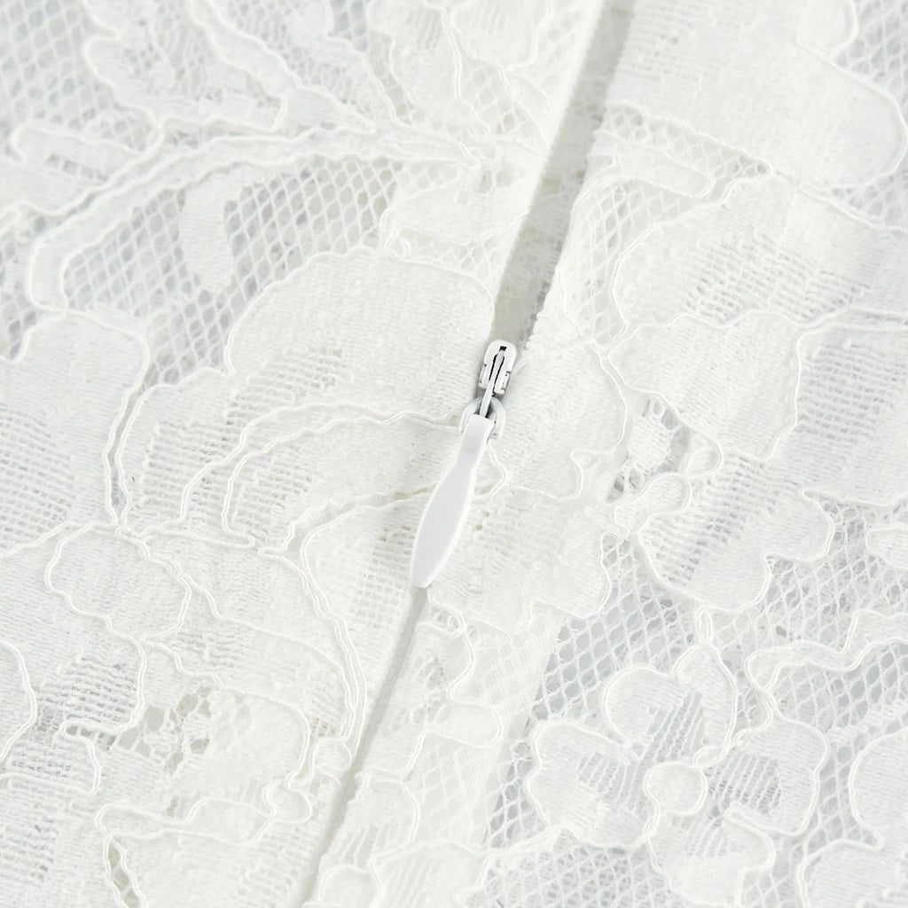 Franca Midi Dress - Flared Sleeves - Lace Trim - Cut - Out Design - A - Line Silhouette