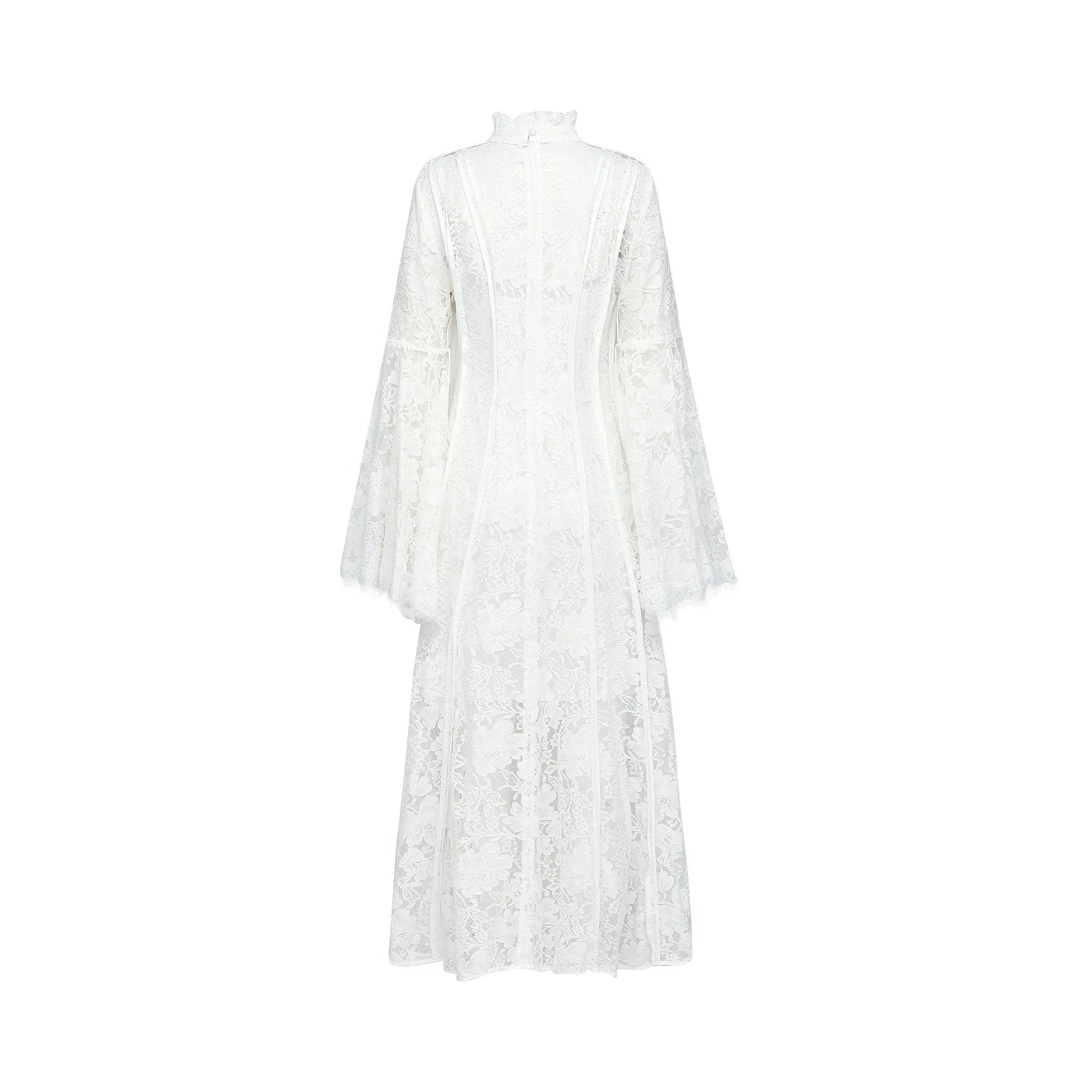 Franca Midi Dress - Flared Sleeves - Lace Trim - Cut - Out Design - A - Line Silhouette