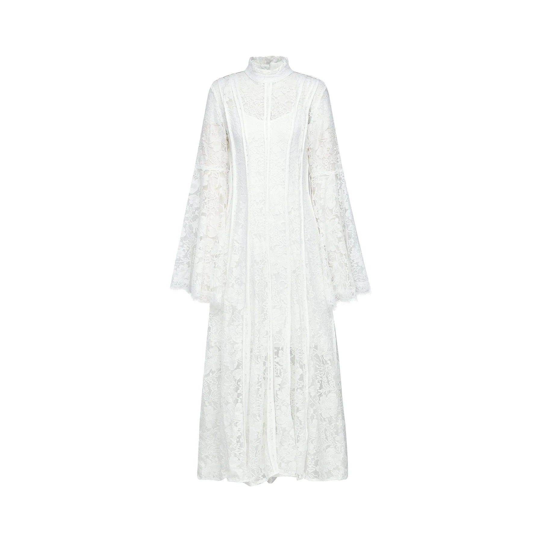 Franca Midi Dress - Flared Sleeves - Lace Trim - Cut - Out Design - A - Line Silhouette
