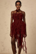 Franca Mini Dress - Square Neck - Sleeveless - Spaghetti Straps - Ruffled Detailing