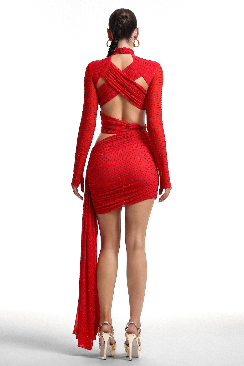 Franca Red Rhinestone Detail Asymmetrical Dress
