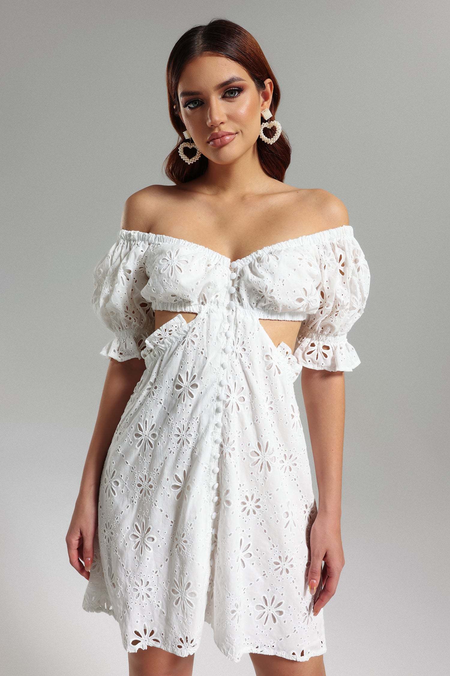 Franca White Floral Lace Off-The-Shoulder Mini Dress
