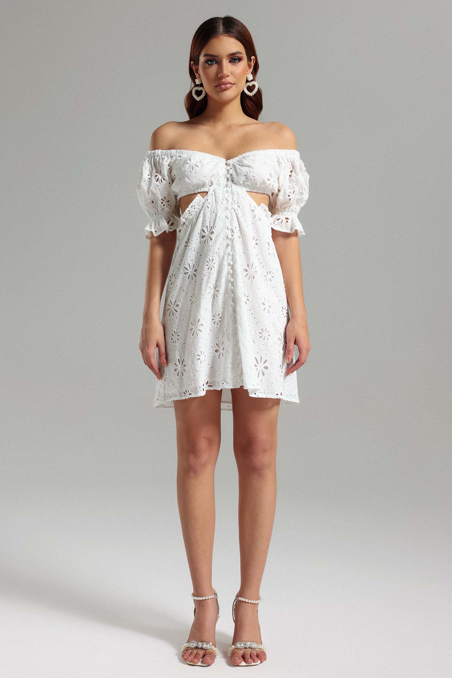 Franca White Floral Lace Off-the-Shoulder Mini Dress