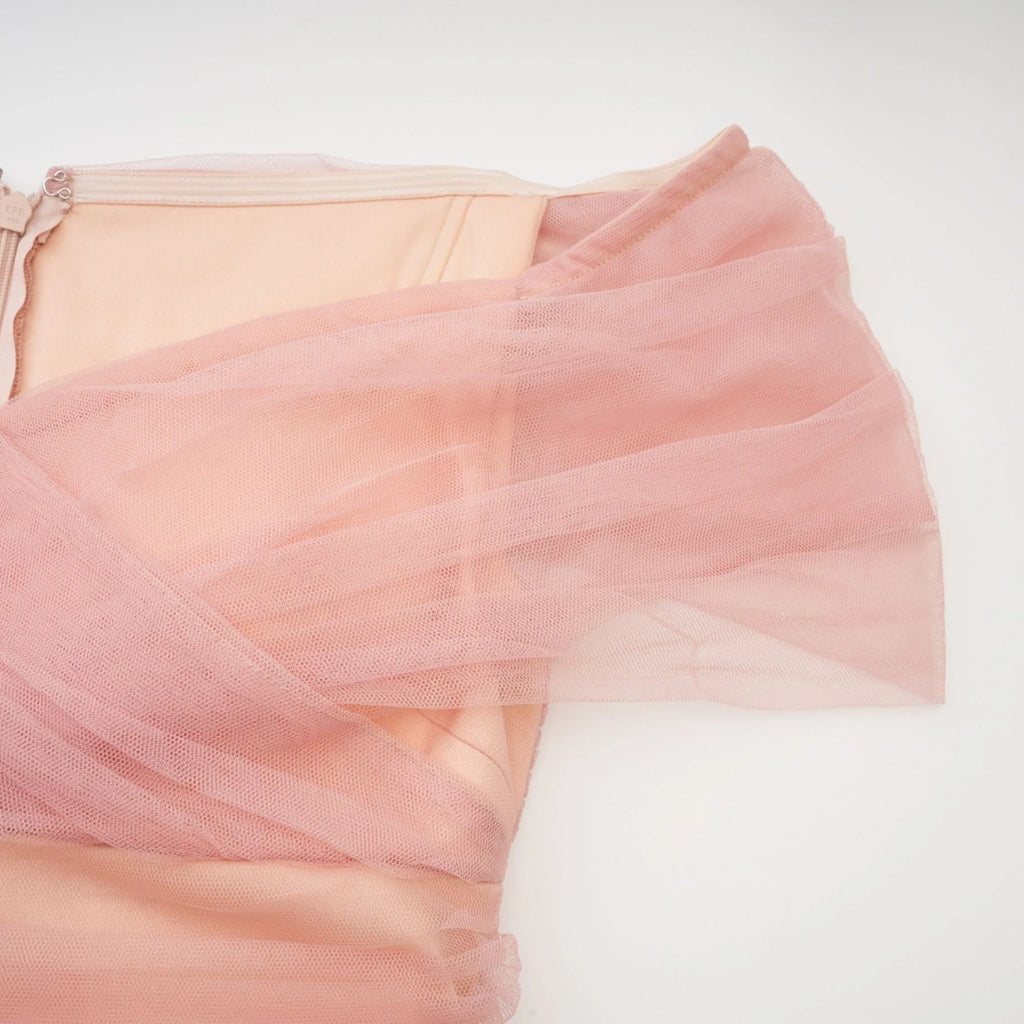 Frances Maxi Dress - Off - the - Shoulder Design - Multiple Tiers - Tulle Panels - Rear Zip Fastening