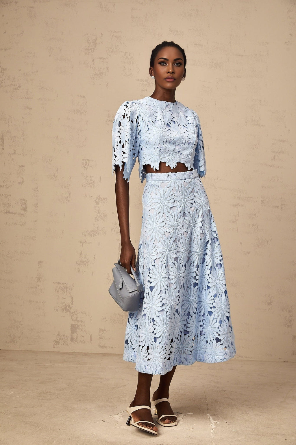 Frances Skirt & Top Set - Stylish Floral Embroidery - Cut - Out Detailing - Scallop Trim - Cropped Design