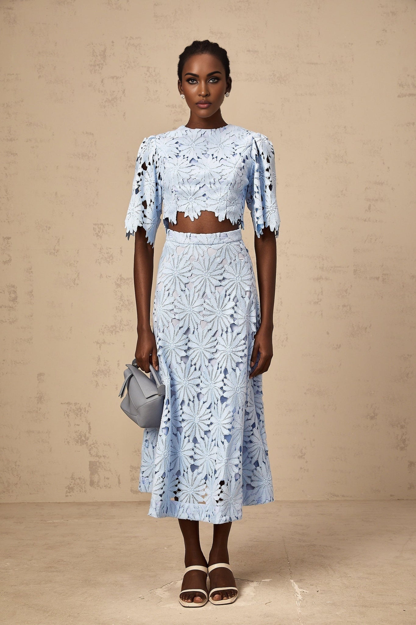 Frances Skirt & Top Set - Stylish Floral Embroidery - Cut - Out Detailing - Scallop Trim - Cropped Design
