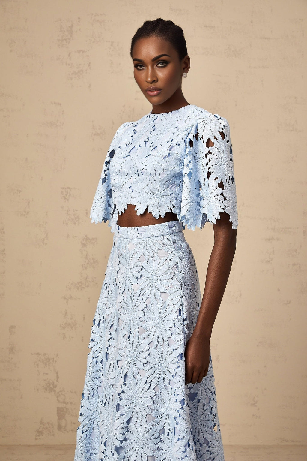 Frances Skirt & Top Set - Stylish Floral Embroidery - Cut - Out Detailing - Scallop Trim - Cropped Design