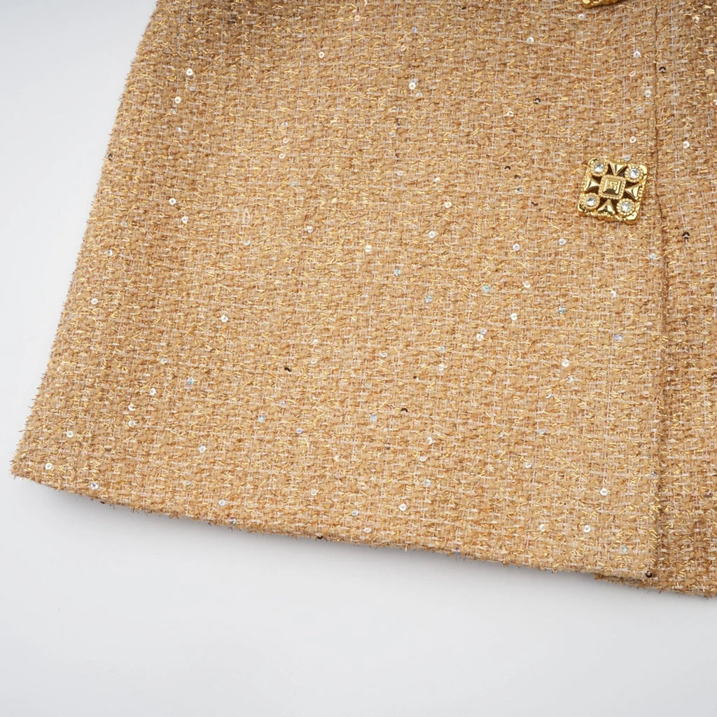 Franceschina Long Sleeve Mini Dress - Tweed - Classic Collar - Embossed Buttons - Front Pockets