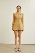 Franceschina Long Sleeve Mini Dress - Tweed - Classic Collar - Embossed Buttons - Front Pockets