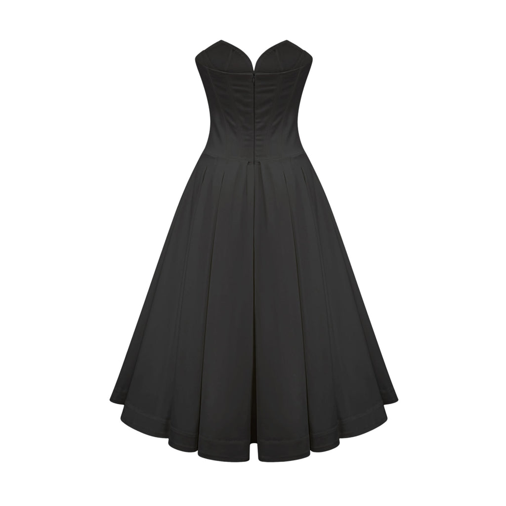 Freya Midi Dress - V - neck - Off - the - shoulder - Corset - style - Pleated Detailing