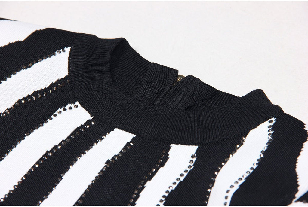 Freya Mini Dress - Bodycon Silhouette - Zebra Stripe Pattern - Long Sleeves - High Neckline - Bold Statement Piece