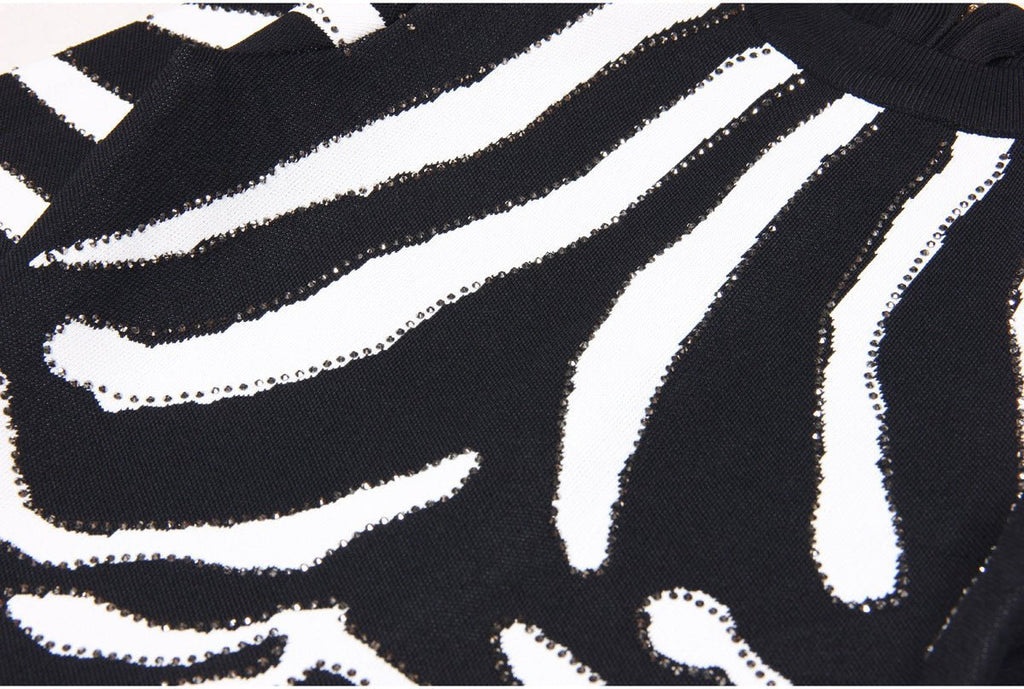 Freya Mini Dress - Bodycon Silhouette - Zebra Stripe Pattern - Long Sleeves - High Neckline - Bold Statement Piece