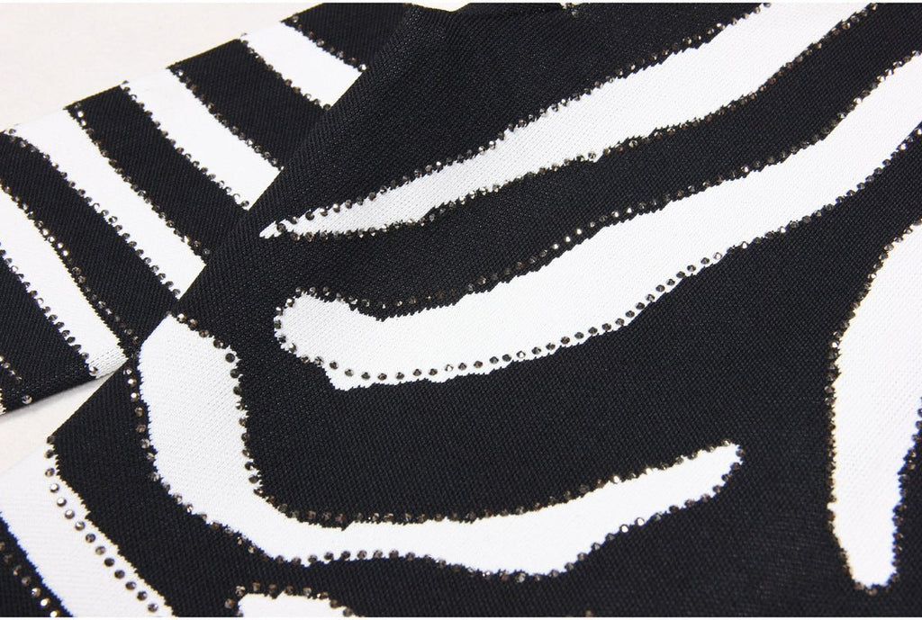 Freya Mini Dress - Bodycon Silhouette - Zebra Stripe Pattern - Long Sleeves - High Neckline - Bold Statement Piece