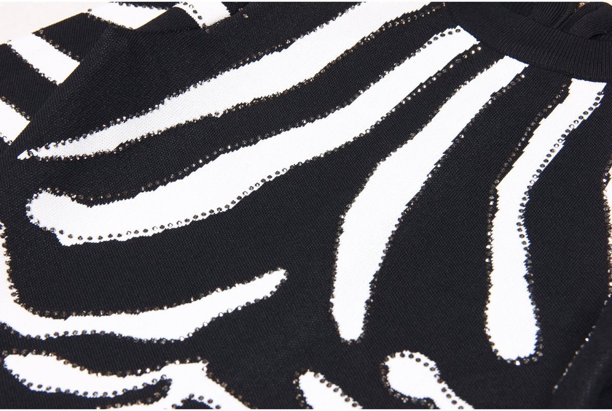 Freya Mini Dress - Bodycon Silhouette - Zebra Stripe Pattern - Long Sleeves - High Neckline - Bold Statement Piece
