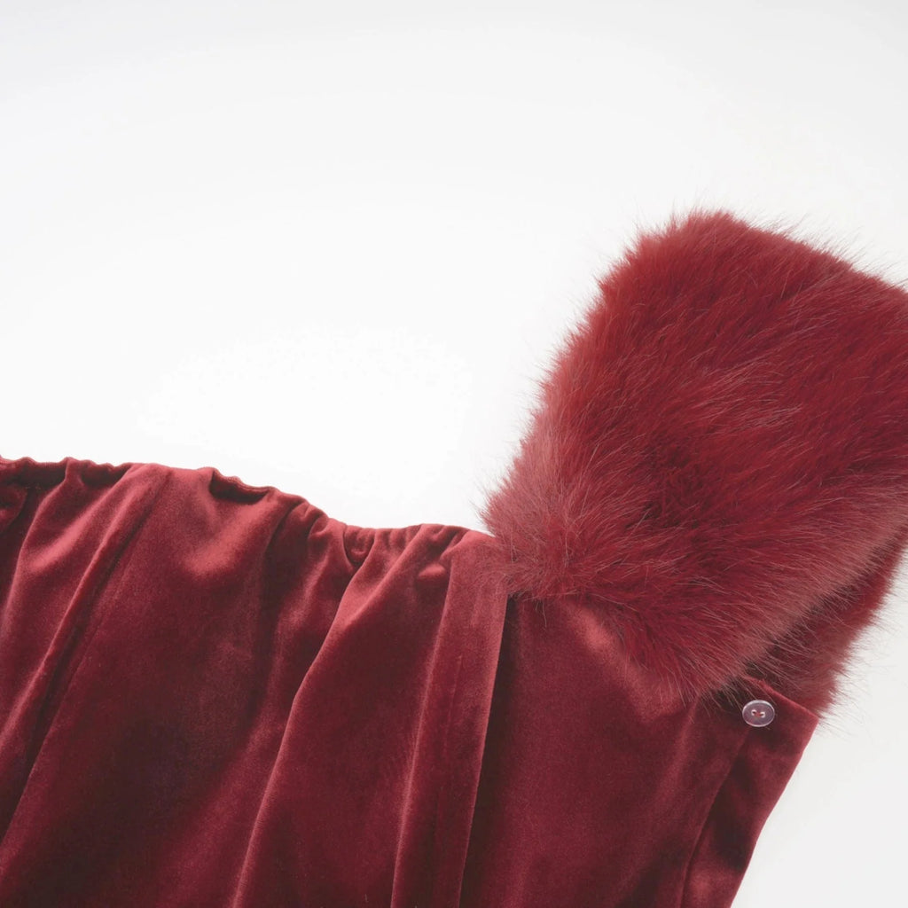 Freya Mini Dress - Four - Piece Suit Design - Strapless Style - Removable Faux - Fur Collar - Diamond Decoration