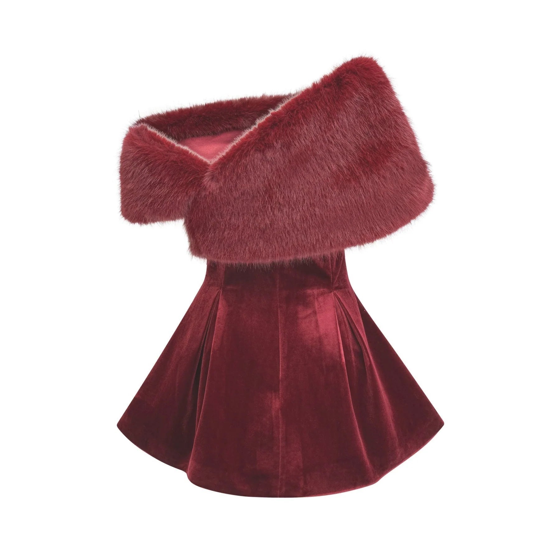 Freya Mini Dress - Four - Piece Suit Design - Strapless Style - Removable Faux - Fur Collar - Diamond Decoration